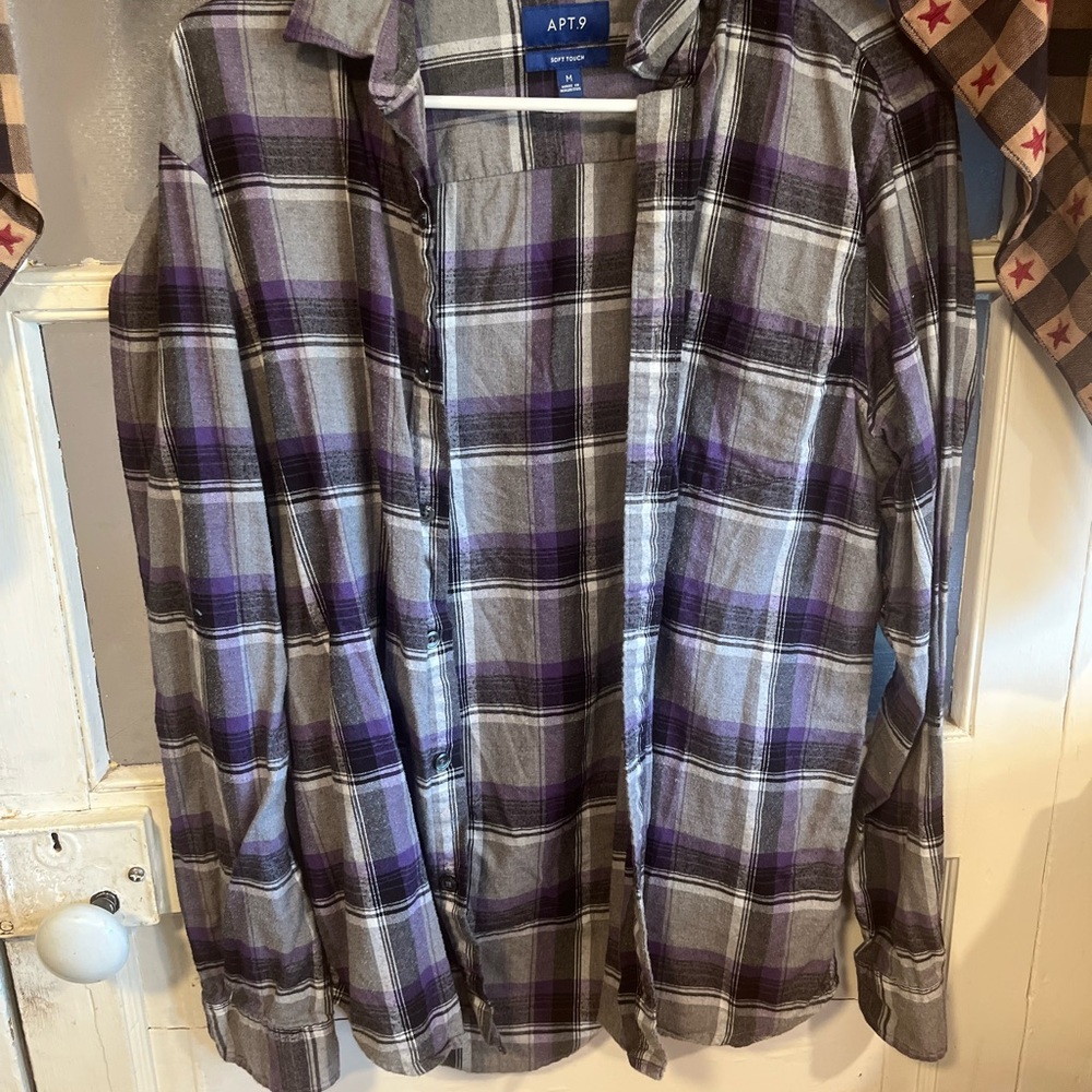 Apt. 9 Men’s Purple and Gray Plaid Button-Down Shirt